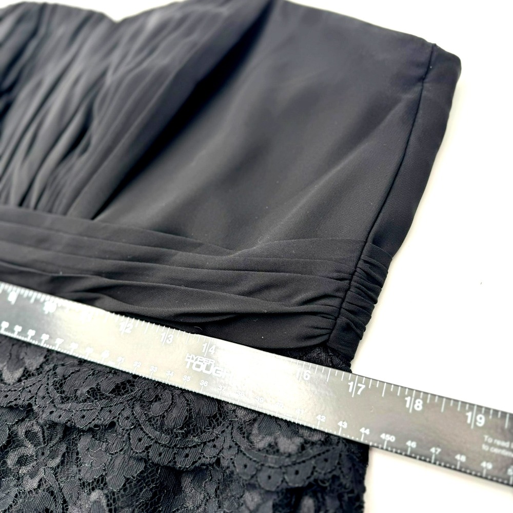 DAVID'S BRIDAL 14 Black Pleated Cocktail Mini Dress Tiered Lace Skirt Sweetheart - Picture 8 of 9